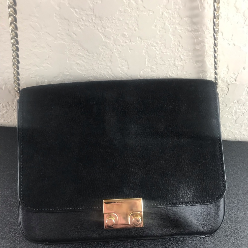 Loeffler Randall Black and Gold Crossbody Bag with Chain Strap